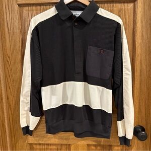 Huk A Poo colorblock waffle pullover utility rugby like Henley collared top. L